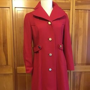 Vintage 1960s or 1970s Womens Red Wool Coat, Size Small